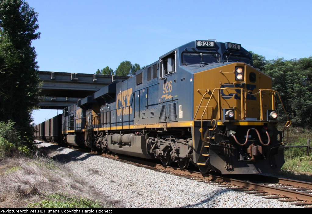 CSX 936 & 911 lead a coal train under I-95